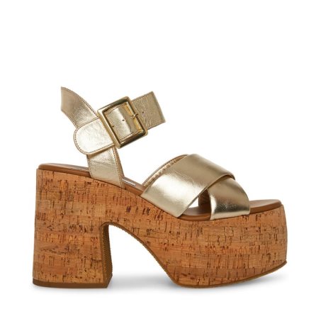 Gold Steve Madden Palmer Leather Women's Platform Sandals | PH 4705BGE